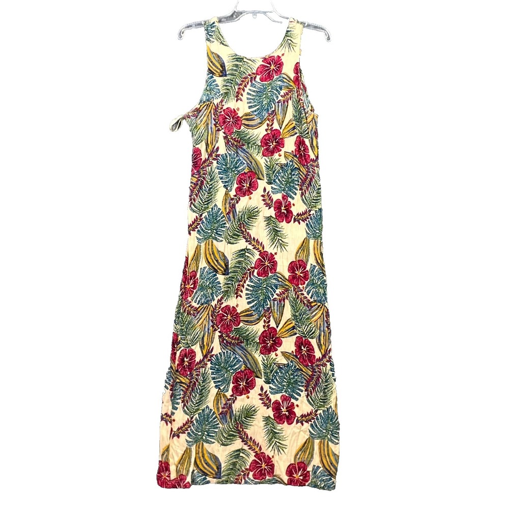 Vintage Pineapple Moon Maxi Dress Womens L Multicolor Floral Back Zip Minimalist